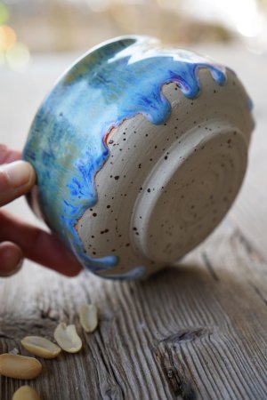 Tee Matcha Schale handgetöpferte Keramik – blau-türkis